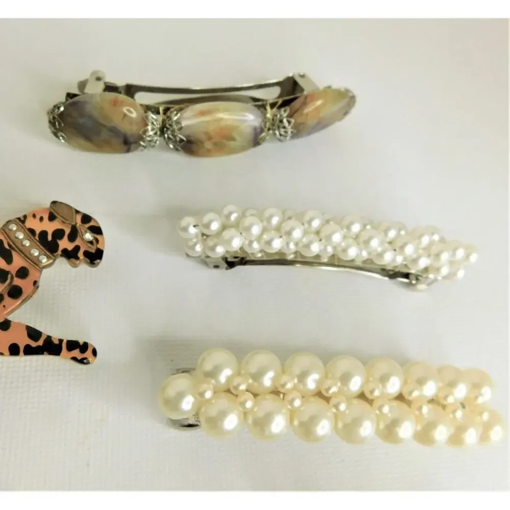 Vintage Hair Accessories Lot Cheetah Pearl Barrettes Elastics